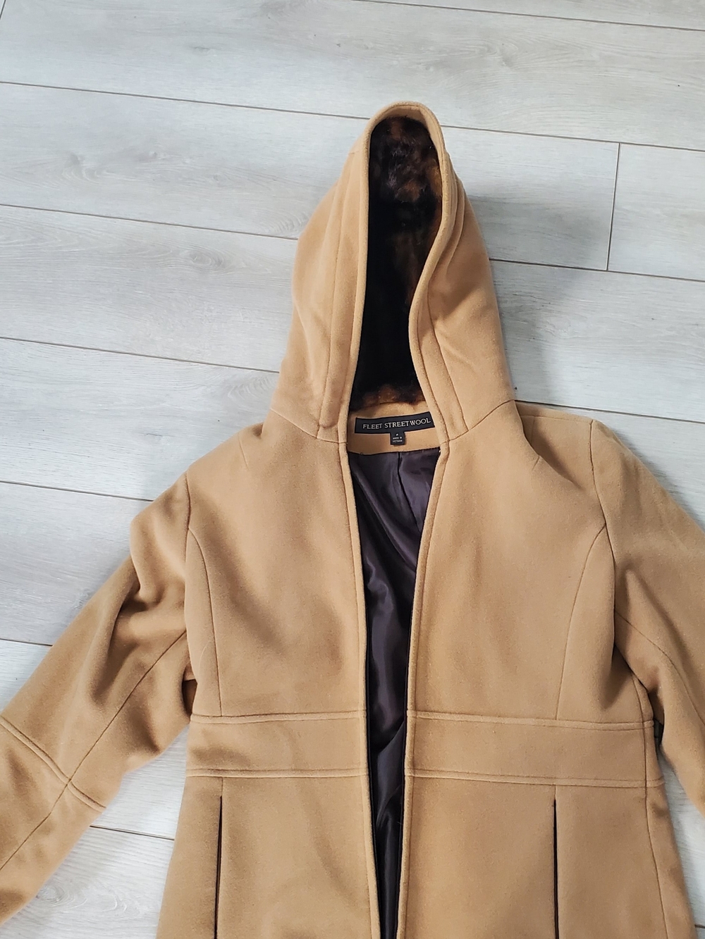 Fleet Street Wool Camel Hooded  Coat